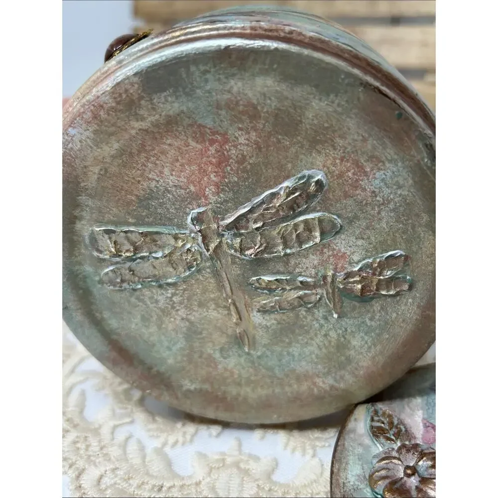 Vintage-Style Decorative Bird Floral Jewelry Jar - Mint & Pink
